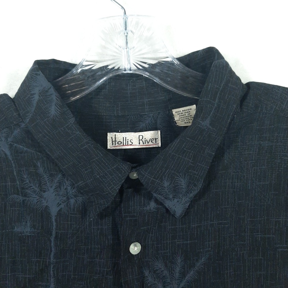 Hollis River Mens 3XL Black Palm Tree Print Rayon Short Sleeve Button Down Shirt